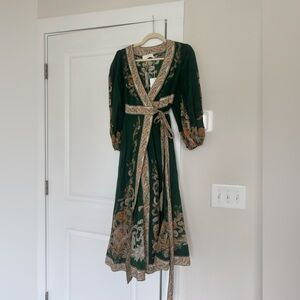 Zimmermann Green and Gold Maxi Dress